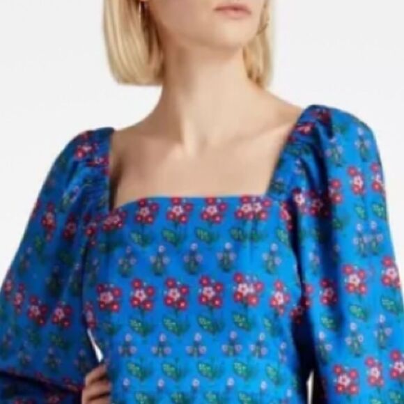 New Rhode Mina Draped Floral-Print Crepe de Chine Mini Dress Blue Small - Picture 3 of 14